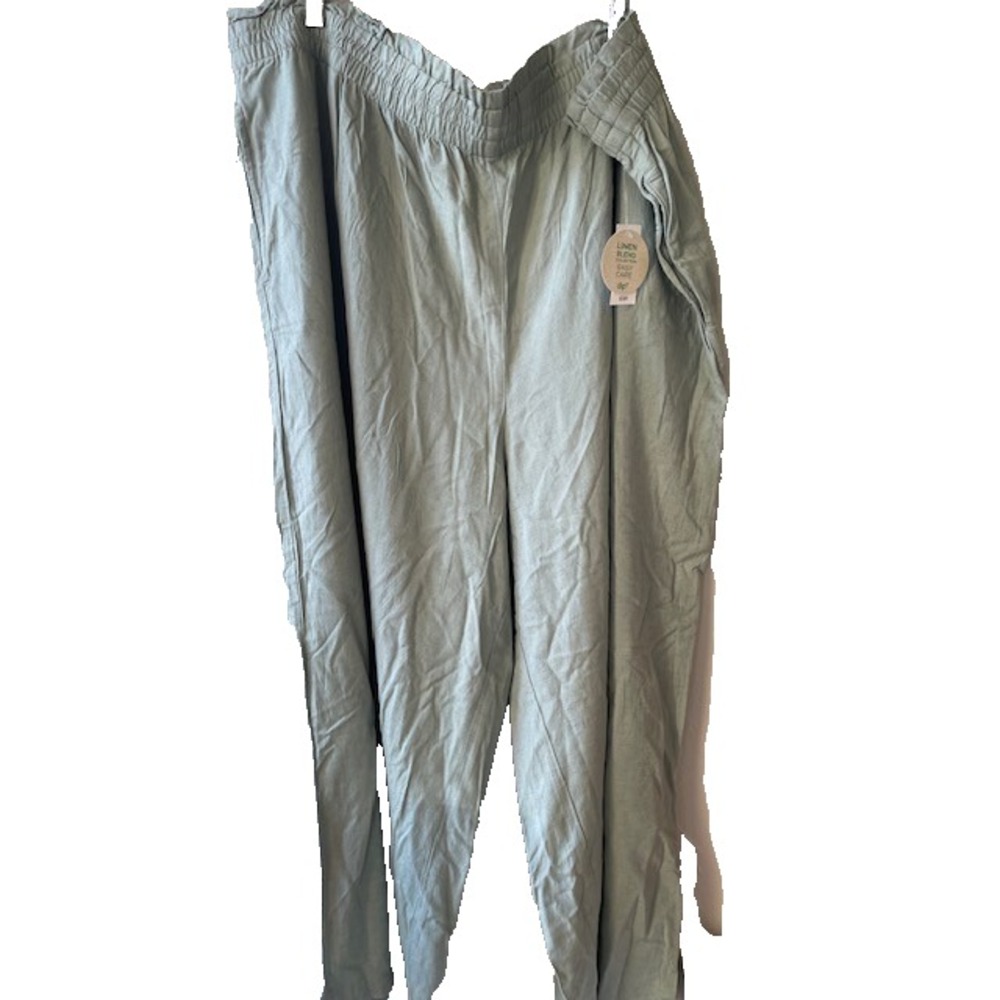 Pants 3X Light Green Line and Viscose Blend Pull On Pockets Wide Leg NWT